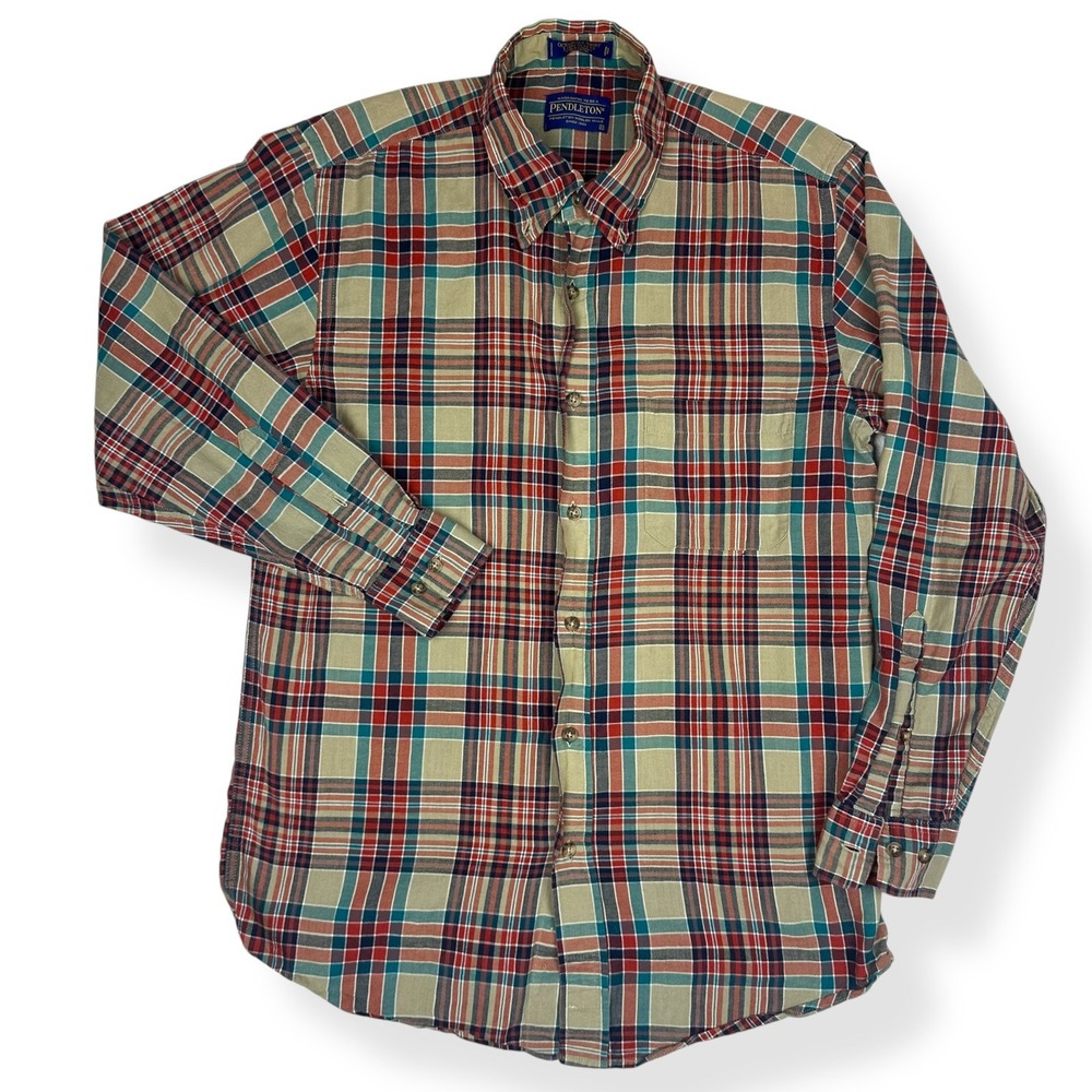 Pendleton Shirt Mens Medium Oceanside Button Down Long Sleeve 100% Cotton Plaid